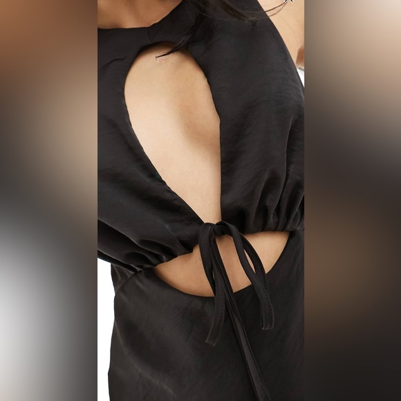 NWT Black ASOS Keyhole Tie Midi Dress Satin - Picture 2 of 4